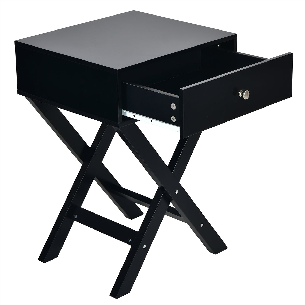 Modern X-Shaped Nightstand with Drawer for Living Room Bedroom-Black-Nightstands-DECOROLALA
