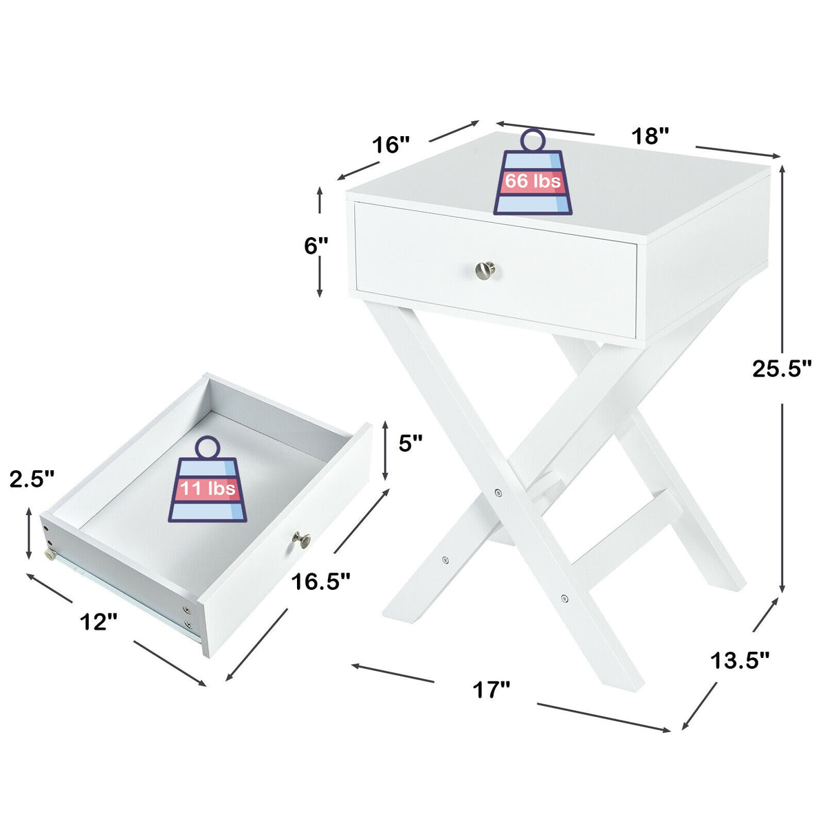 Modern X-Shaped Nightstand with Drawer for Living Room Bedroom-White-Nightstands-DECOROLALA