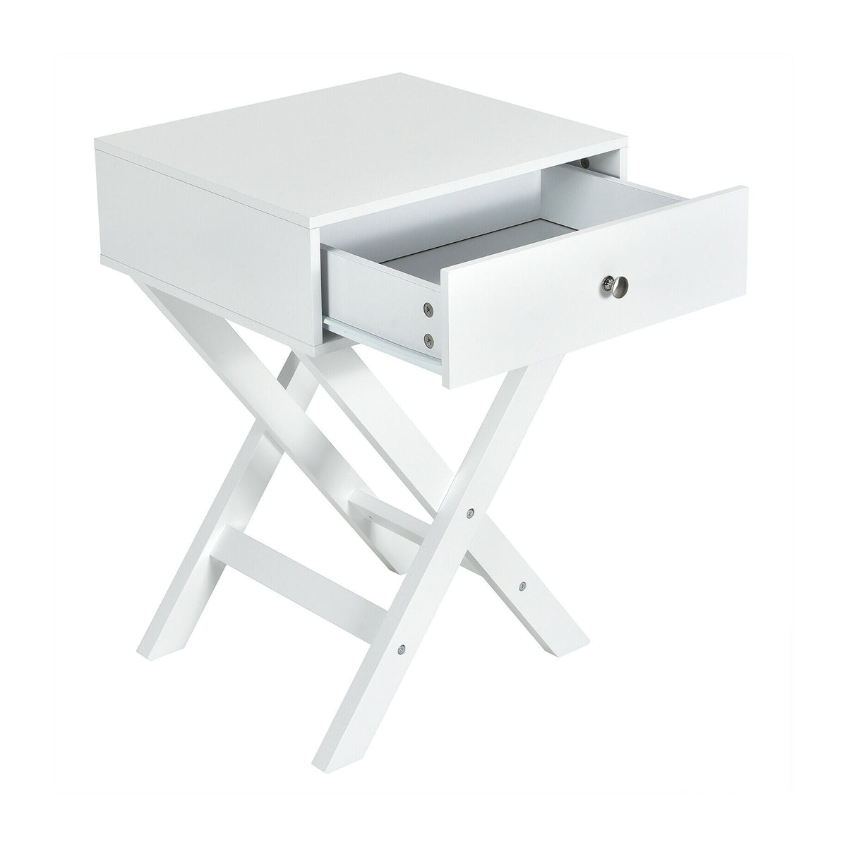 Modern X-Shaped Nightstand with Drawer for Living Room Bedroom-White-Nightstands-DECOROLALA
