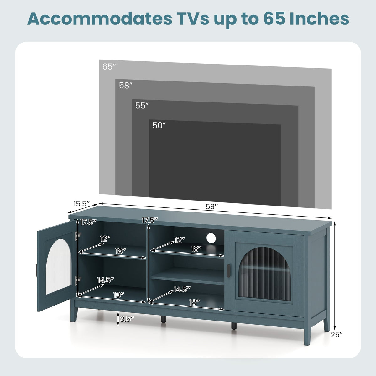 Modern Vintage TV Cabinet with Adjustable Shelves and 2 Cable Holes for TVs up to 65 Inches-Turquoise-Entertainment Centers & TV Stands-DECOROLALA