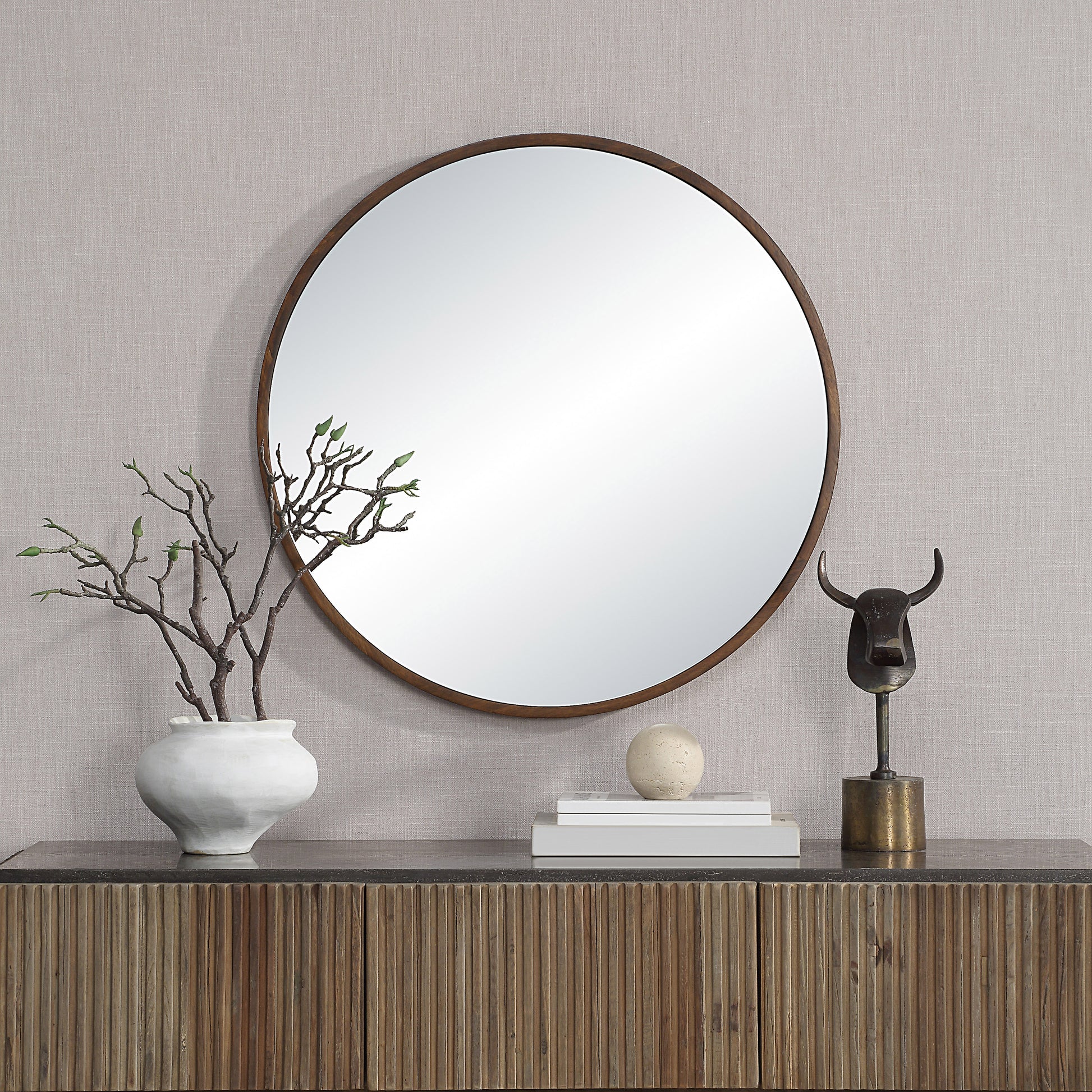 Modi 30" H x 30" W Wall Mirror, Brown-Mirror-DECOROLALA
