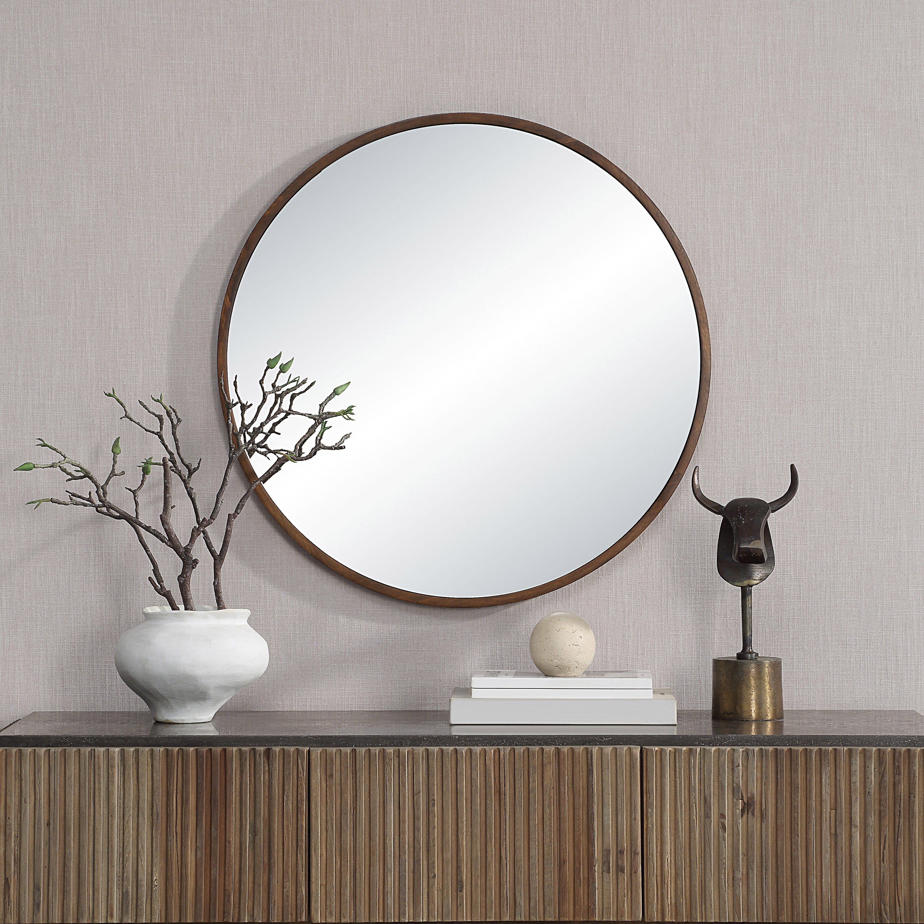 Modi 30" H x 30" W Wall Mirror, Brown-Mirror-DECOROLALA
