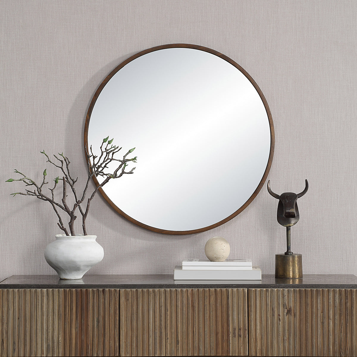 Modi 30" H x 30" W Wall Mirror, Brown-Mirrors-DECOROLALA