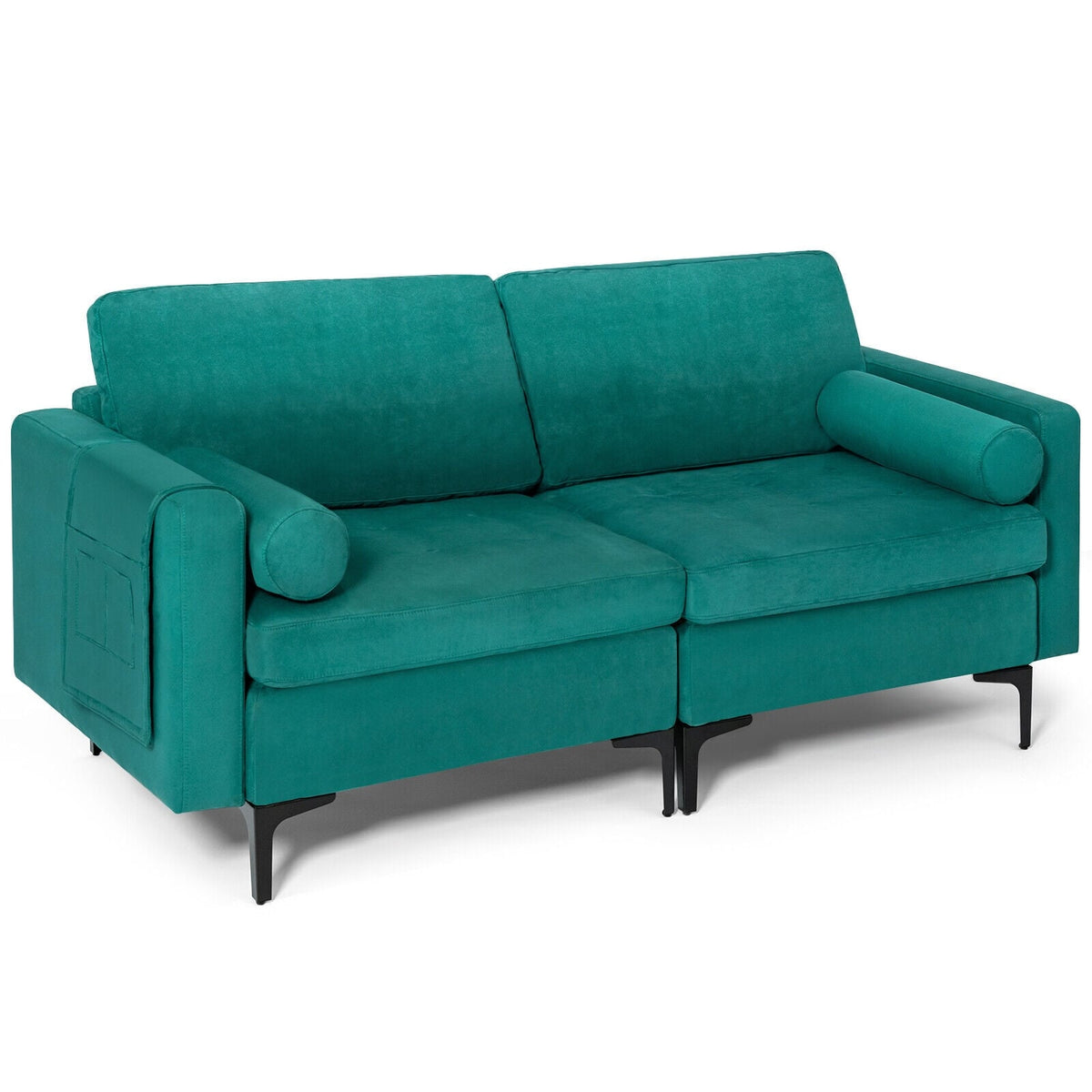 Peacock Blue Suede 2-Seat Modular Loveseat Sofa with USB Port-Sofas & Loveseats-DECOROLALA