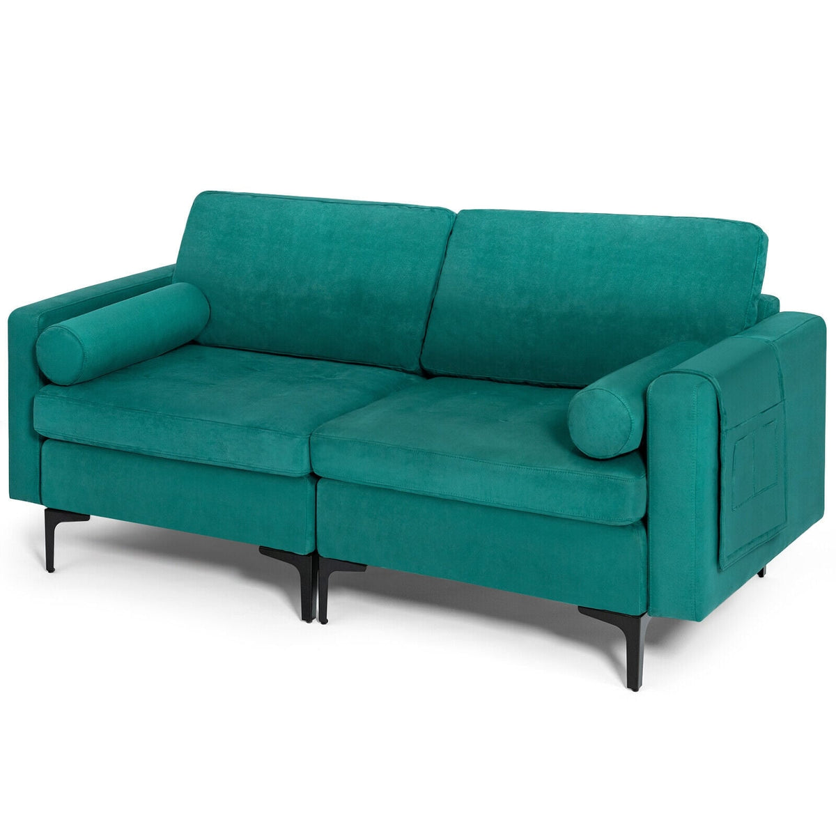 Peacock Blue Suede 2-Seat Modular Loveseat Sofa with USB Port-Sofas & Loveseats-DECOROLALA