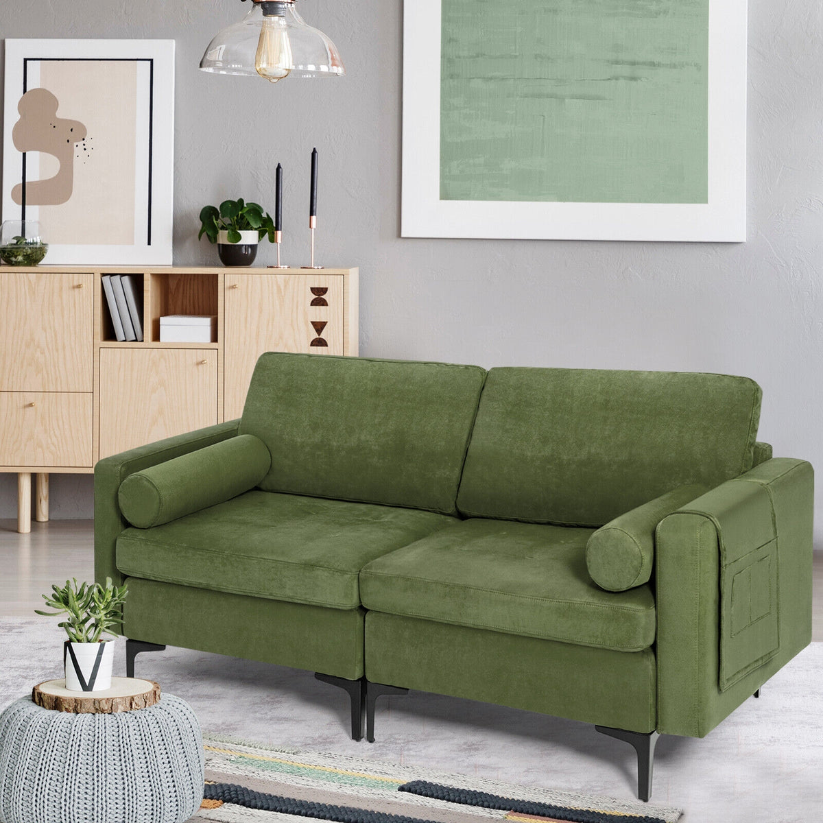 Modular 2-seat/3-Seat/4-Seat L-shaped Sectional Sofa Couch with Reversible Chaise and Socket USB Ports-2-Seat-Sofas & Loveseats-DECOROLALA