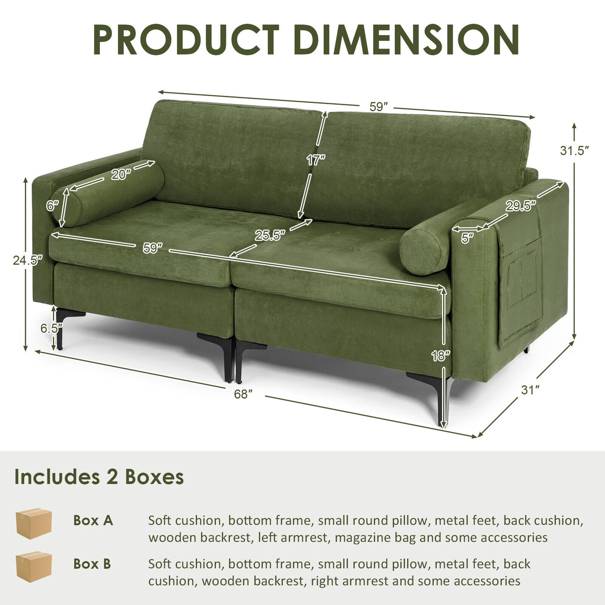 Modular 2-seat/3-Seat/4-Seat L-shaped Sectional Sofa Couch with Reversible Chaise and Socket USB Ports-2-Seat-Sofas & Loveseats-DECOROLALA