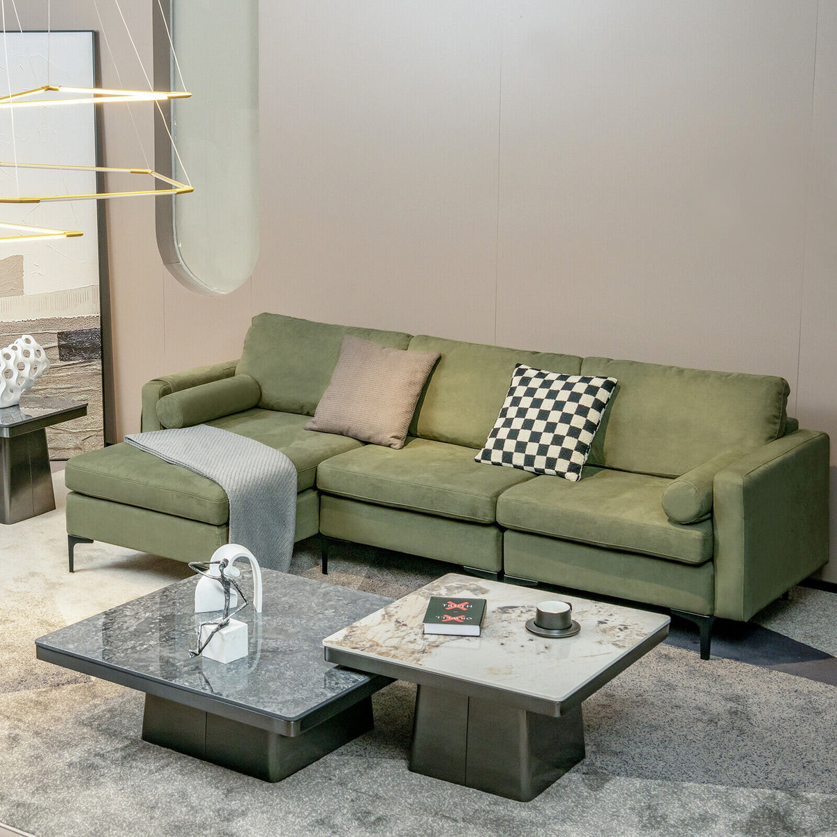 Modular 2-seat/3-Seat/4-Seat L-shaped Sectional Sofa Couch with Reversible Chaise and Socket USB Ports-3-Seat L-shaped-Sofas & Loveseats-DECOROLALA