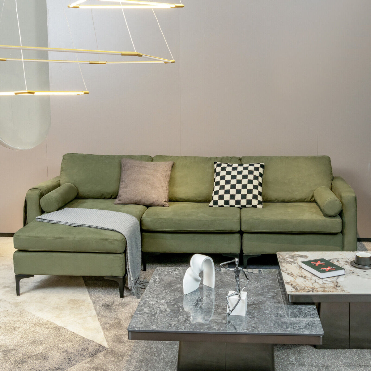Modular 2-seat/3-Seat/4-Seat L-shaped Sectional Sofa Couch with Reversible Chaise and Socket USB Ports-3-Seat L-shaped-Sofas & Loveseats-DECOROLALA