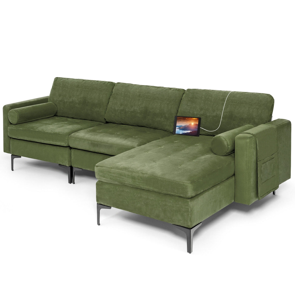 Modular 2-seat/3-Seat/4-Seat L-shaped Sectional Sofa Couch with Reversible Chaise and Socket USB Ports-3-Seat L-shaped-Sofas & Loveseats-DECOROLALA