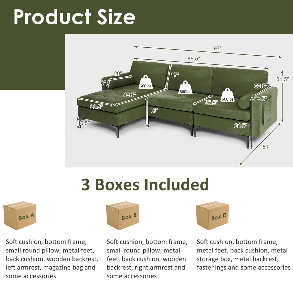 Modular 2-seat/3-Seat/4-Seat L-shaped Sectional Sofa Couch with Reversible Chaise and Socket USB Ports-3-Seat L-shaped-Sofas & Loveseats-DECOROLALA