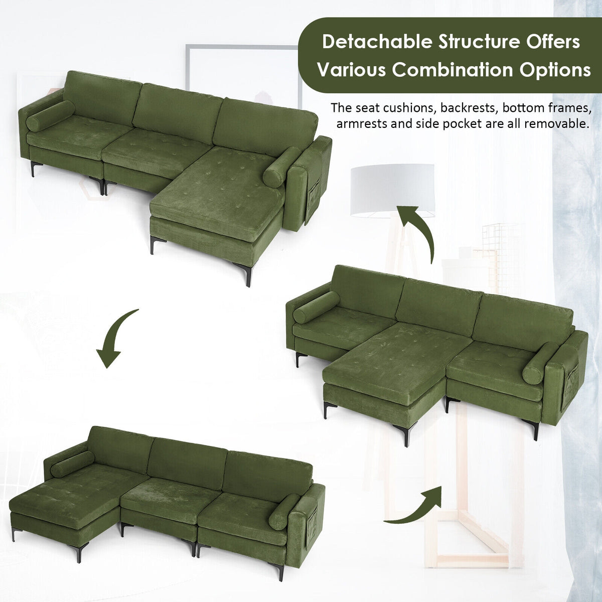 Modular 2-seat/3-Seat/4-Seat L-shaped Sectional Sofa Couch with Reversible Chaise and Socket USB Ports-3-Seat L-shaped-Sofas & Loveseats-DECOROLALA