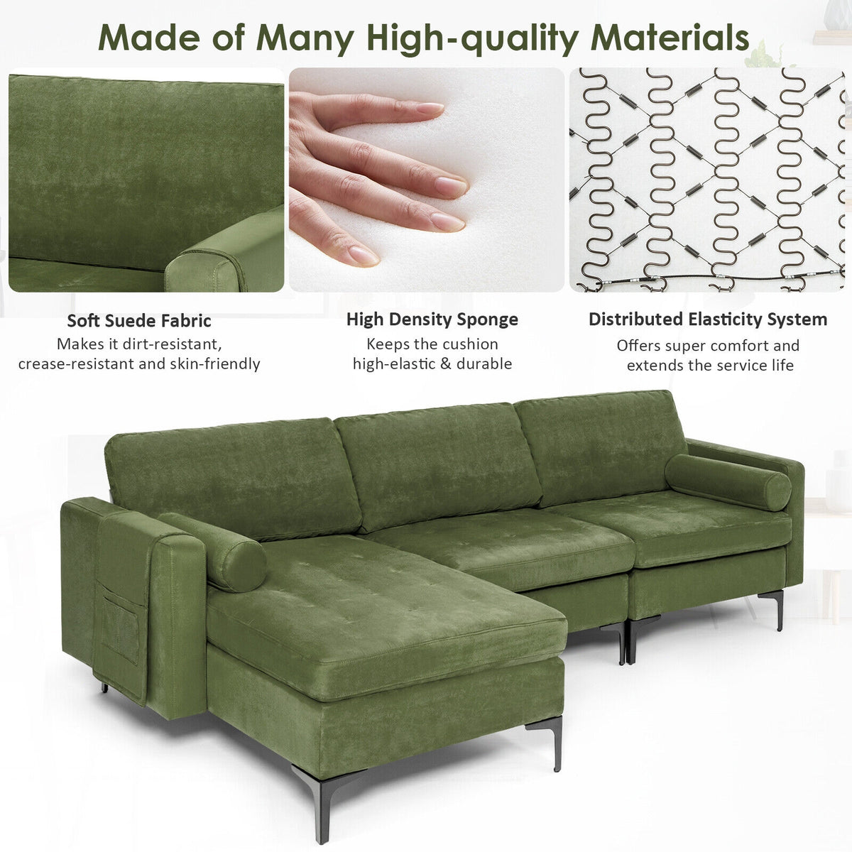 Modular 2-seat/3-Seat/4-Seat L-shaped Sectional Sofa Couch with Reversible Chaise and Socket USB Ports-3-Seat L-shaped-Sofas & Loveseats-DECOROLALA