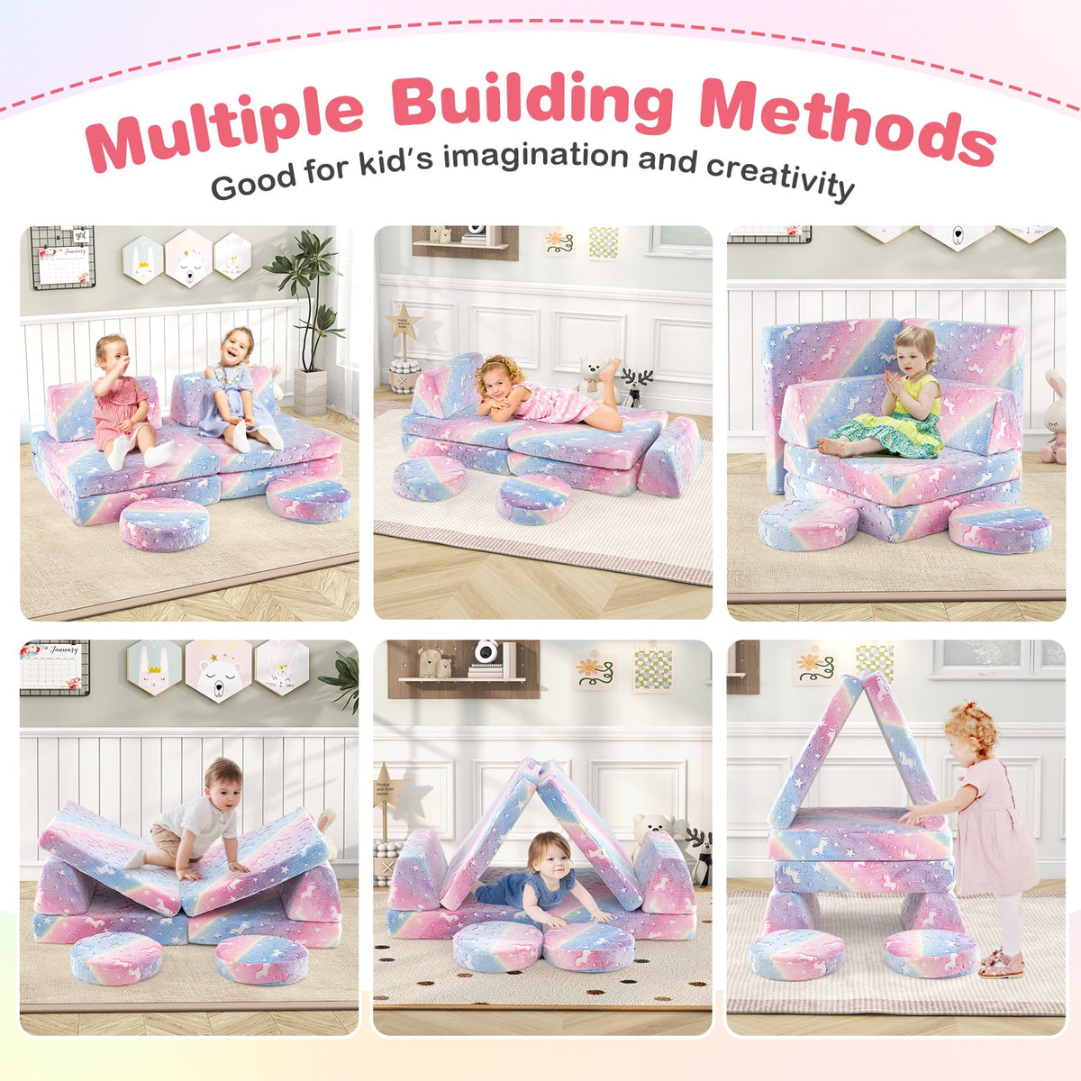 Modular Kids Play Couch Set Glow in the Dark with Portable Handles-Color-Kids Chairs-DECOROLALA