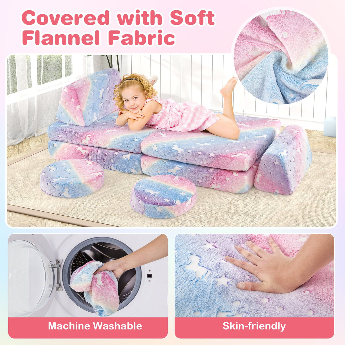 Modular Kids Play Couch Set Glow in the Dark with Portable Handles-Color-Kids Chairs-DECOROLALA