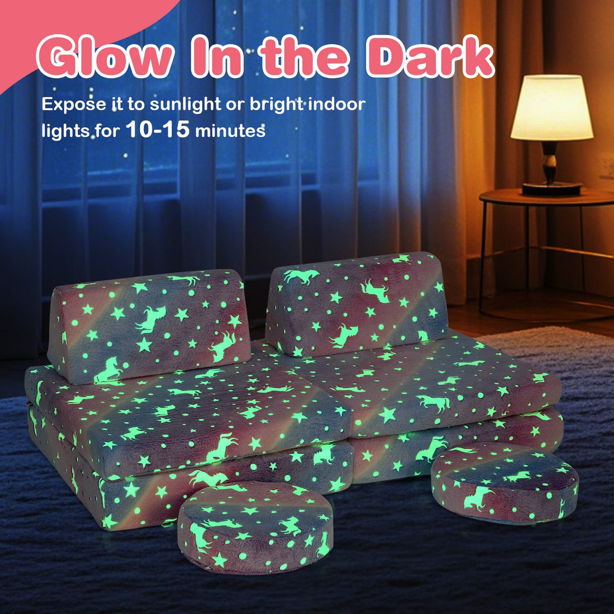 Modular Kids Play Couch Set Glow in the Dark with Portable Handles-Color-Kids Chairs-DECOROLALA