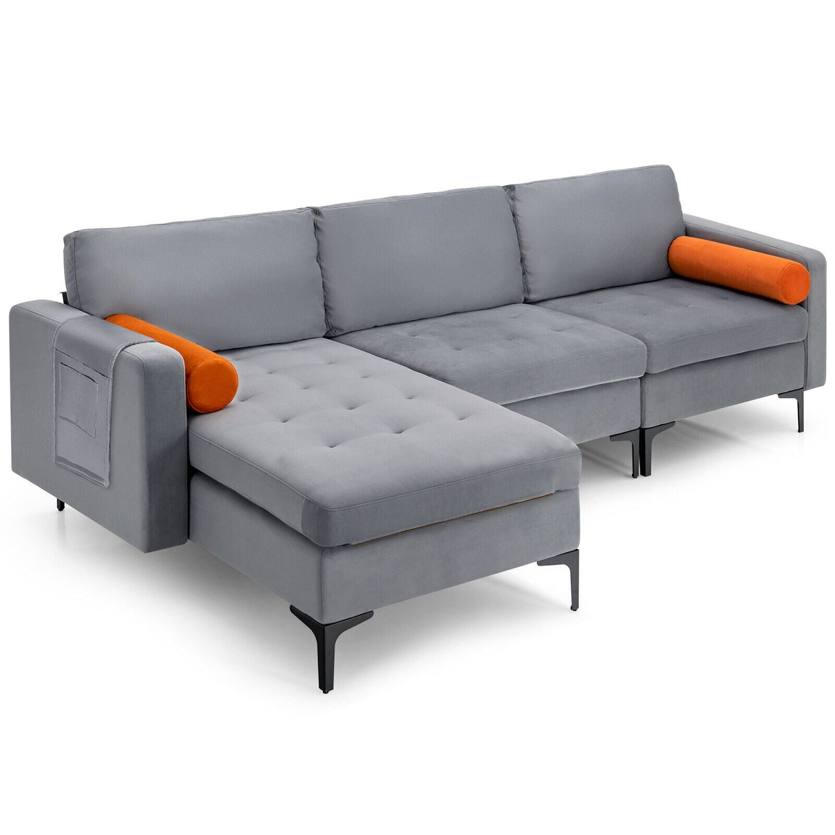 Modular L-Shaped 3-Seat Sectional Sofa with USB Ports - Gray-Sofas & Loveseats-DECOROLALA