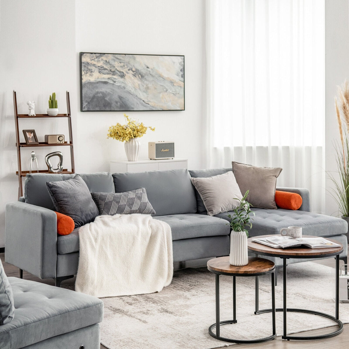Modular L-Shaped 3-Seat Sectional Sofa with USB Ports - Gray-Sofas & Loveseats-DECOROLALA