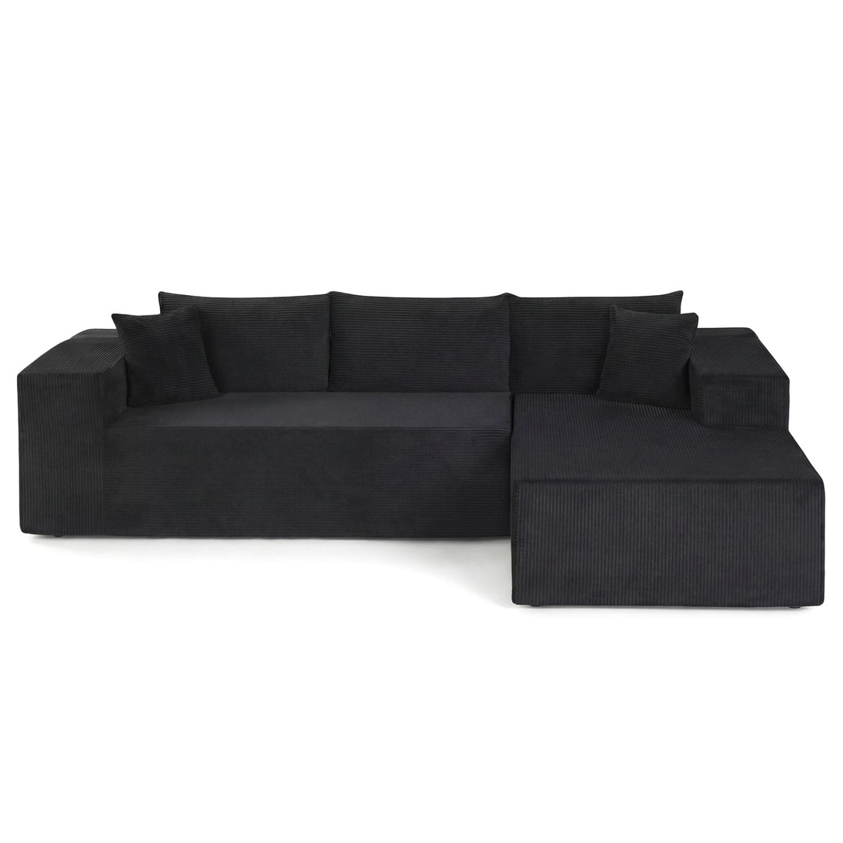 Modular L-Shaped Corduroy Sectional Sofa - Black 4-Seater-Sofas & Loveseats-DECOROLALA