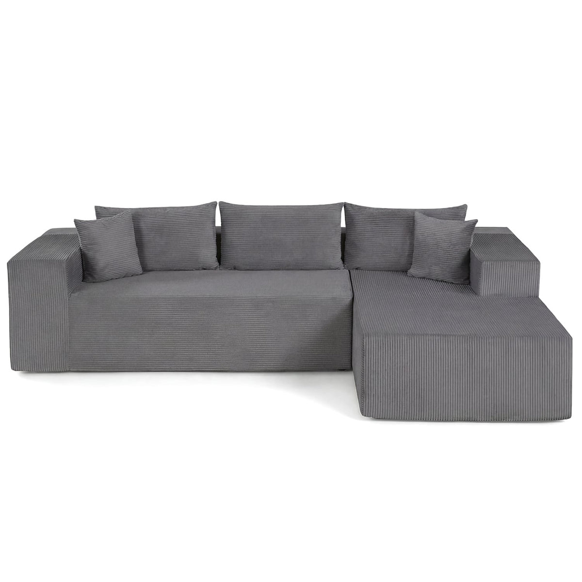 Modular L-Shaped Corduroy Sectional Sofa - Gray 4-Seater-Sofas & Loveseats-DECOROLALA