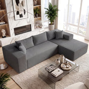 Modular L-Shaped Corduroy Sectional Sofa - Gray 4-Seater-Sofas & Loveseats-DECOROLALA