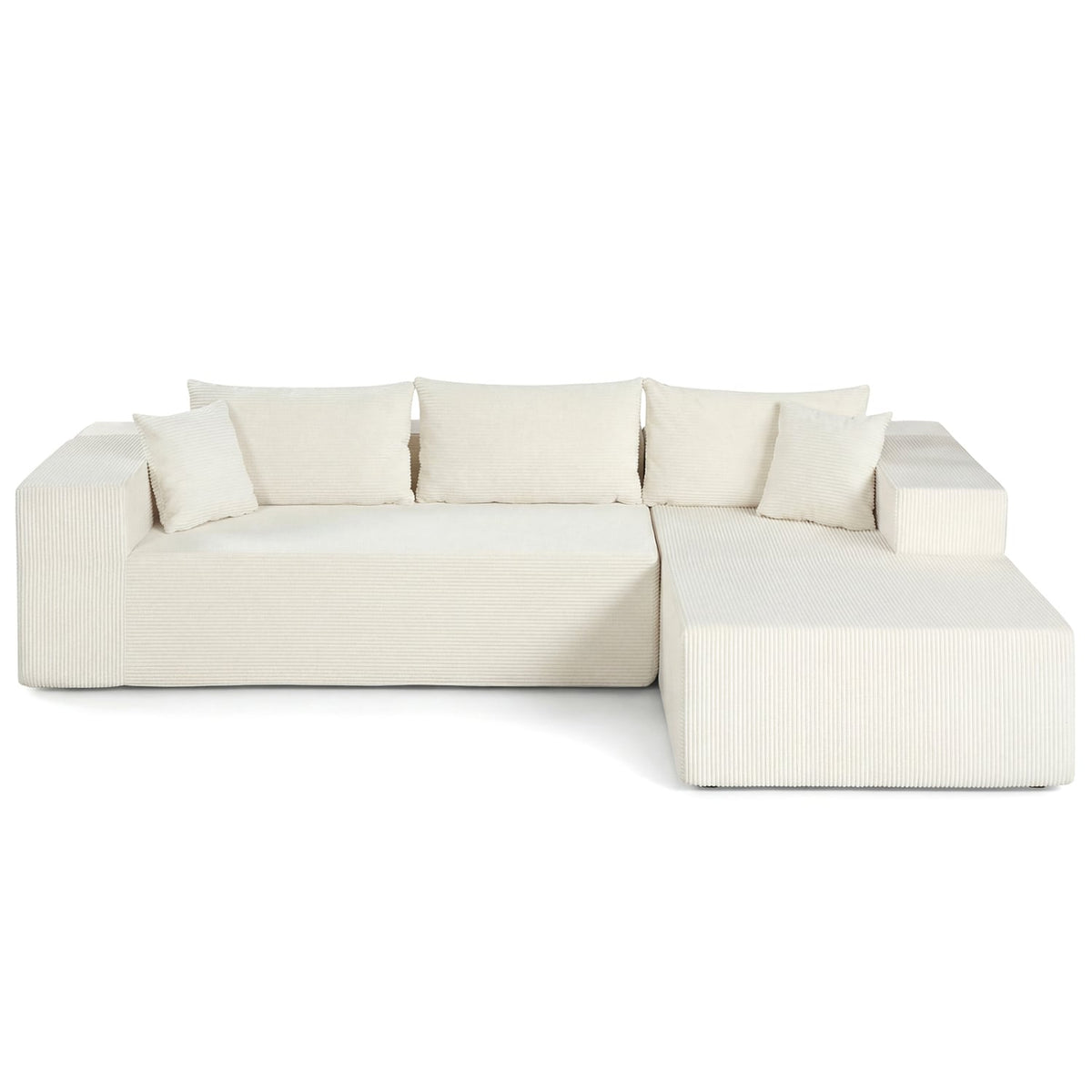 Modular L-Shaped Sectional Sofa - Beige Corduroy 4-Seater Couch-Sofas & Loveseats-DECOROLALA