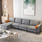 Modular L-Shaped Sectional Sofa - Gray Suede 4-Seat with USB Ports-Sofas & Loveseats-DECOROLALA