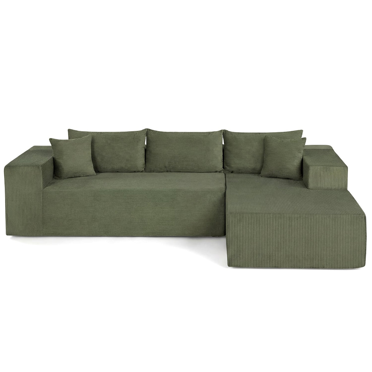 Modular L-Shaped Sectional Sofa - Green Corduroy 4-Seat Couch-Sofas & Loveseats-DECOROLALA