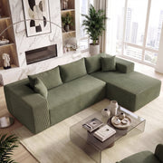 Modular L-Shaped Sectional Sofa - Green Corduroy 4-Seat Couch-Sofas & Loveseats-DECOROLALA