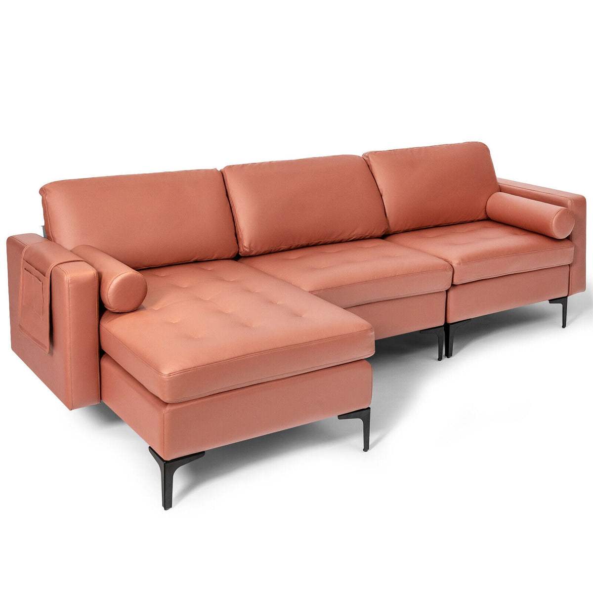Modular L-Shaped Sectional Sofa - Pink Suede with USB Ports-Sofas & Loveseats-DECOROLALA