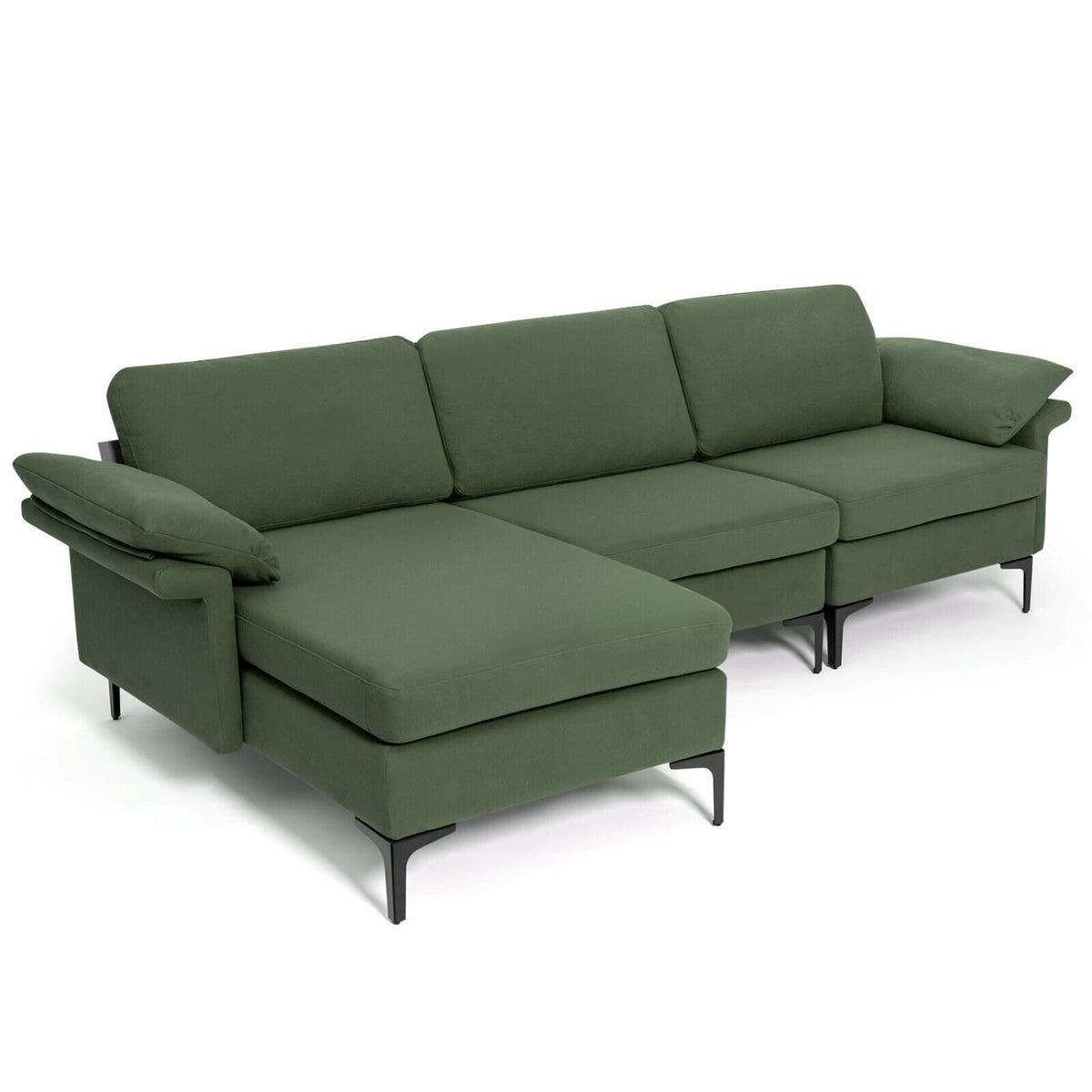 Modular L-Shaped Sectional Sofa with Storage & USB - Army Green-Sofas & Loveseats-DECOROLALA