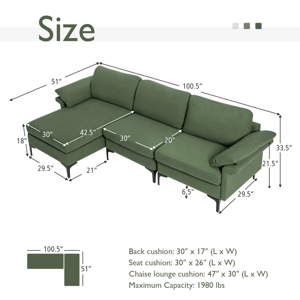 Modular L-Shaped Sectional Sofa with Storage & USB - Army Green-Sofas & Loveseats-DECOROLALA