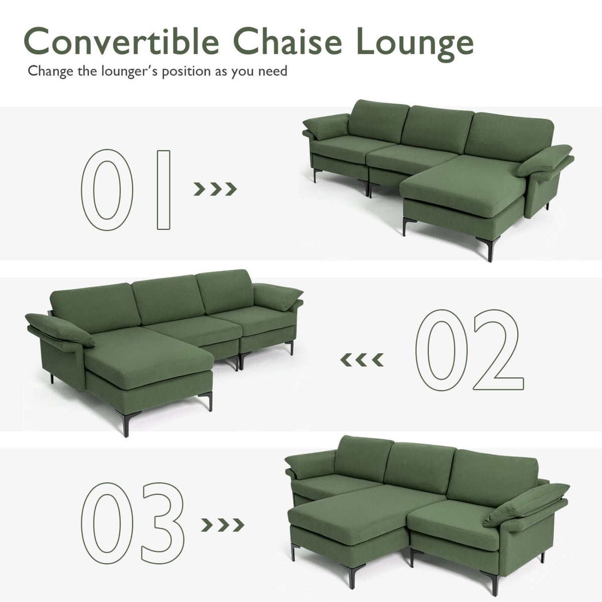 Modular L-Shaped Sectional Sofa with Storage & USB - Army Green-Sofas & Loveseats-DECOROLALA