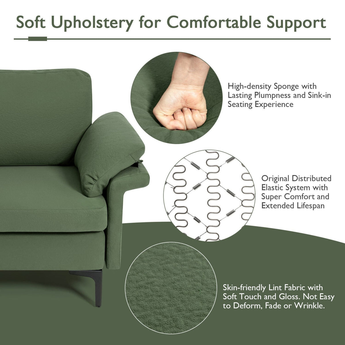 Modular L-Shaped Sectional Sofa with Storage & USB - Army Green-Sofas & Loveseats-DECOROLALA