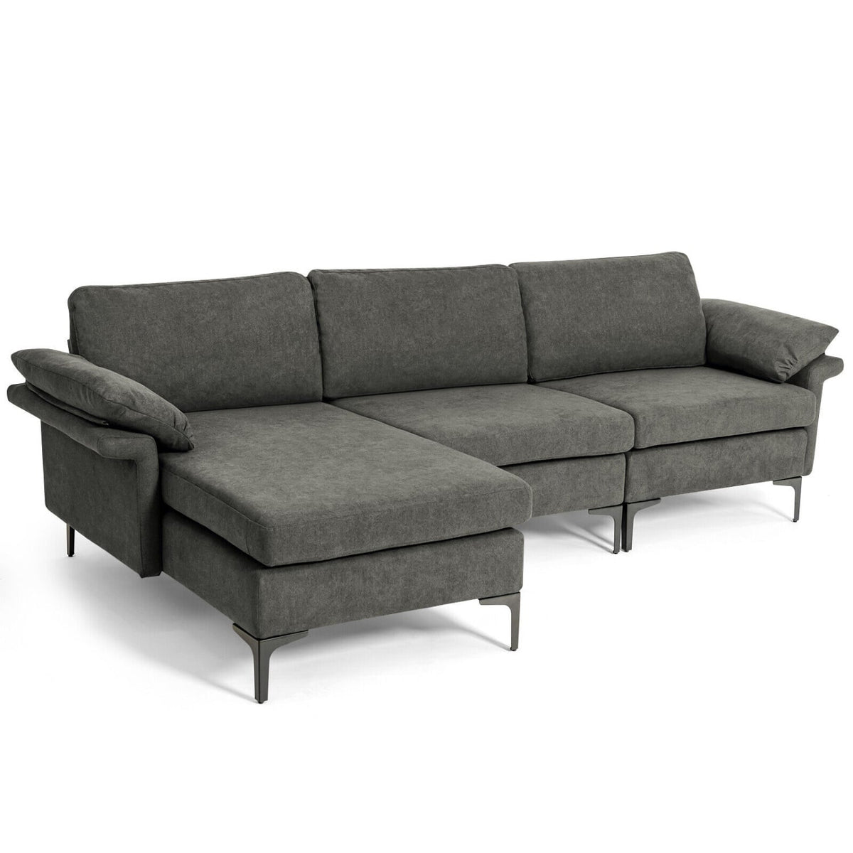 Modular L-Shaped Sectional Sofa with Storage & USB - Gray 100"-Sofas & Loveseats-DECOROLALA