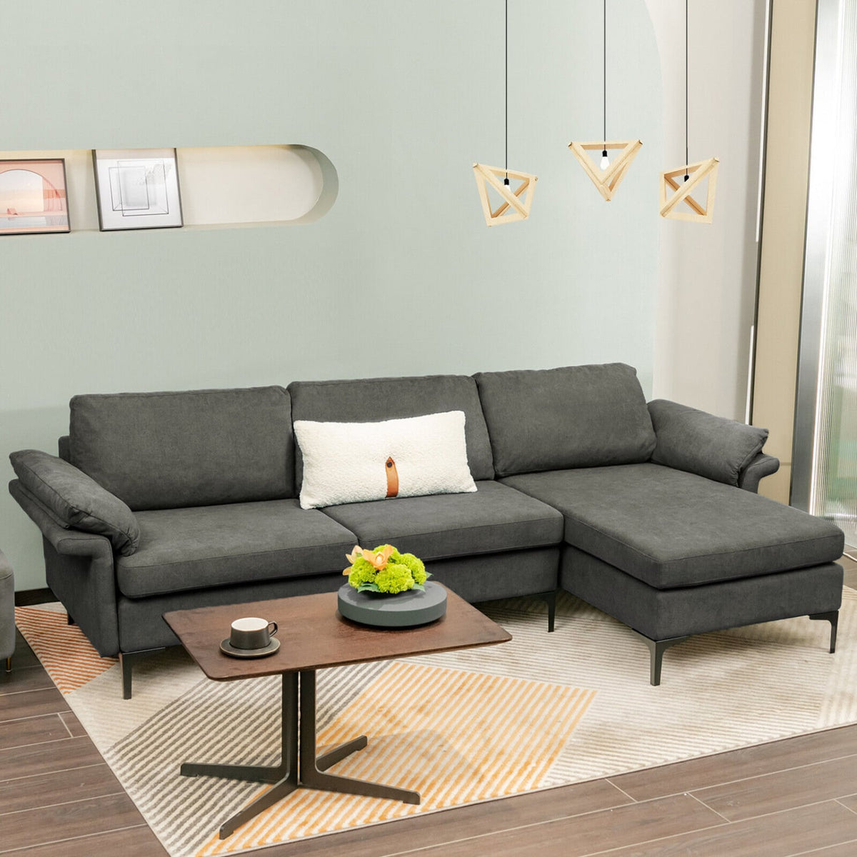 Modular L-Shaped Sectional Sofa with Storage & USB - Gray 100"-Sofas & Loveseats-DECOROLALA