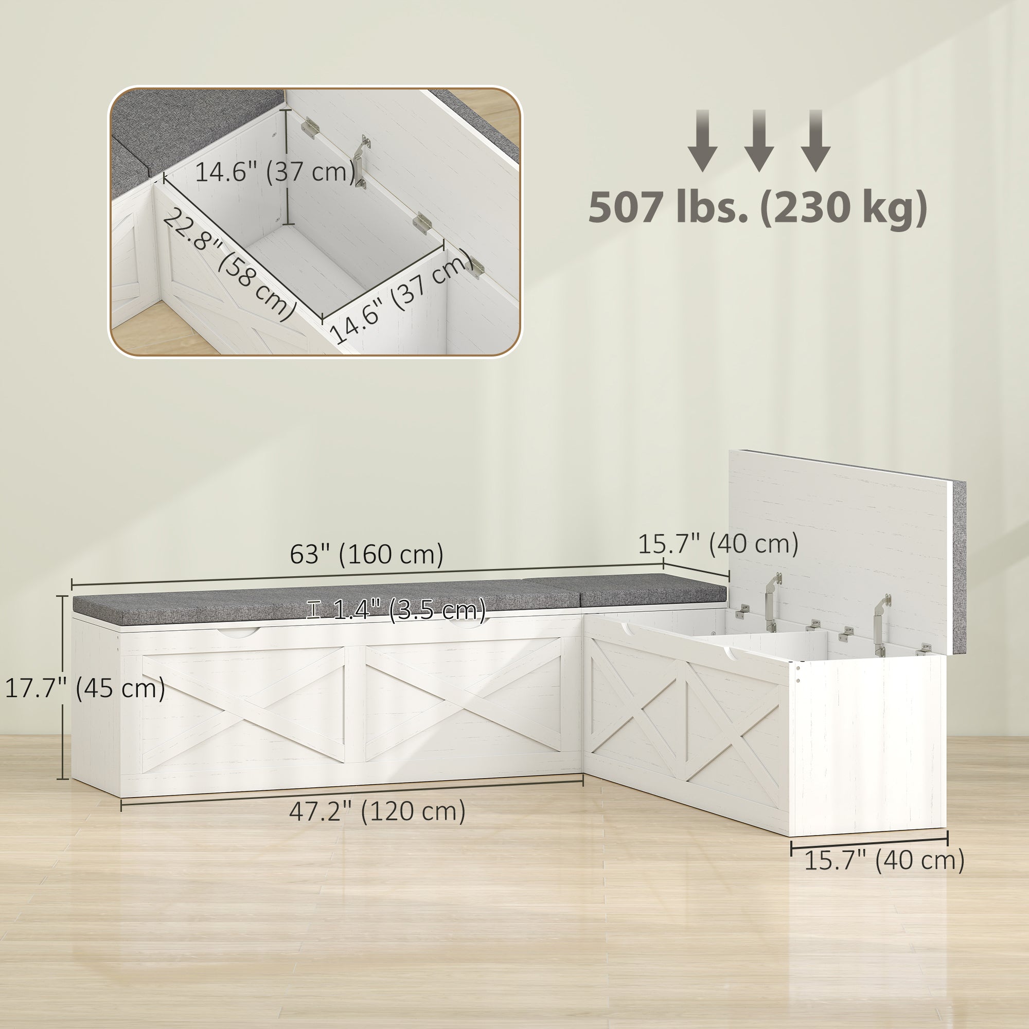 Modular L-Shaped Shoe Storage Bench - White Wood Grain-Home Furnishings > Storage & Organization > Shoe Storage Cabinets & Racks-DECOROLALA