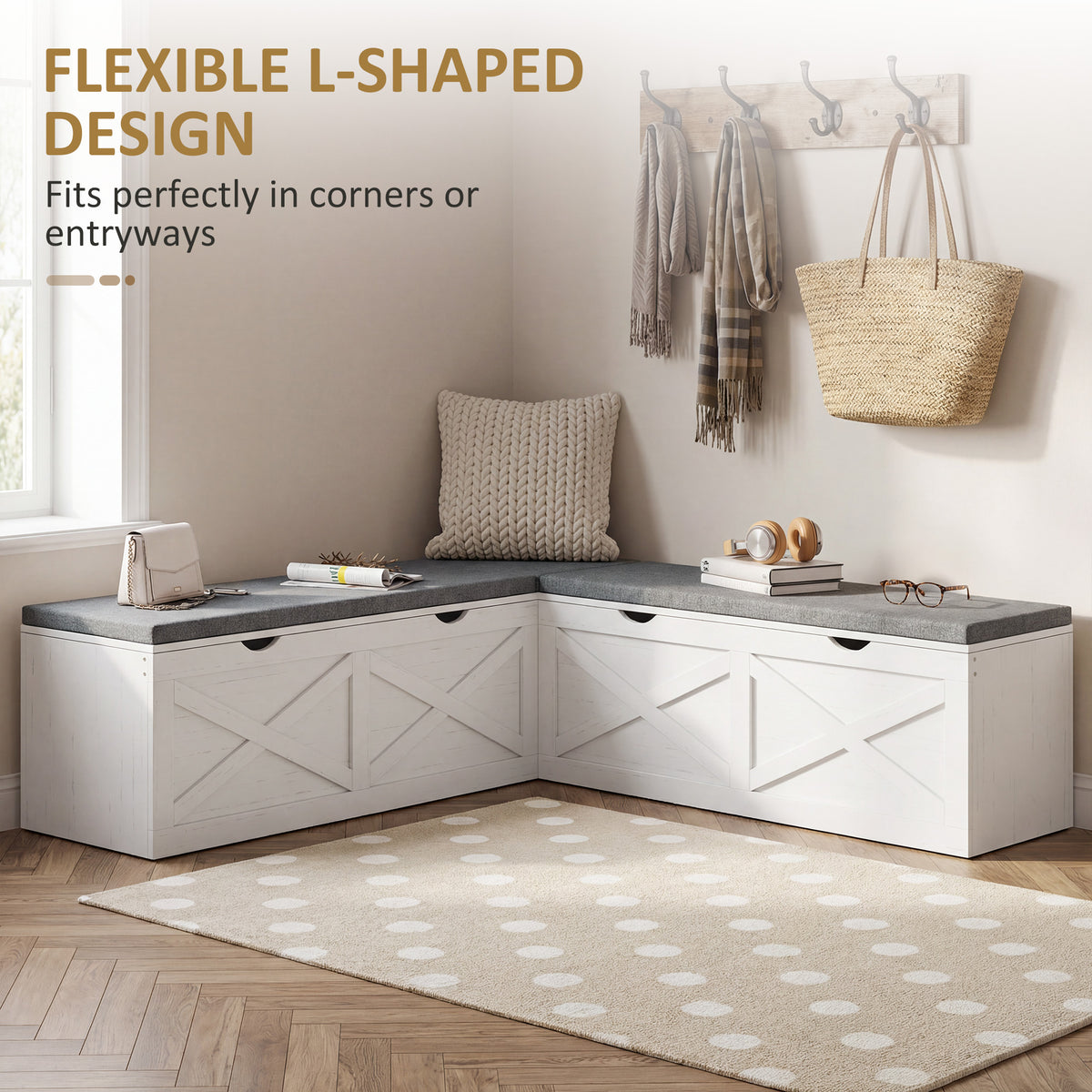 Modular L-Shaped Shoe Storage Bench - White Wood Grain-Home Furnishings > Storage & Organization > Shoe Storage Cabinets & Racks-DECOROLALA