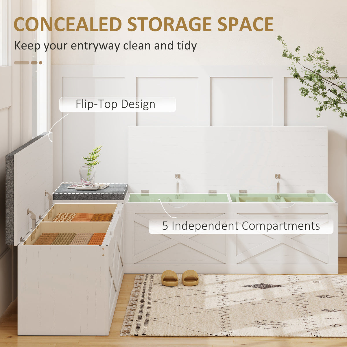 Modular L-Shaped Shoe Storage Bench - White Wood Grain-Home Furnishings > Storage & Organization > Shoe Storage Cabinets & Racks-DECOROLALA
