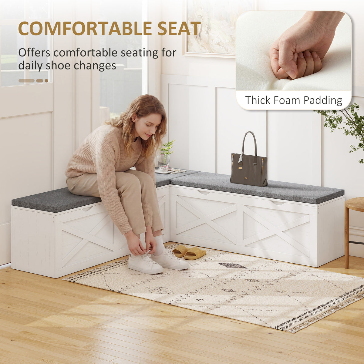 Modular L-Shaped Shoe Storage Bench - White Wood Grain-Home Furnishings > Storage & Organization > Shoe Storage Cabinets & Racks-DECOROLALA