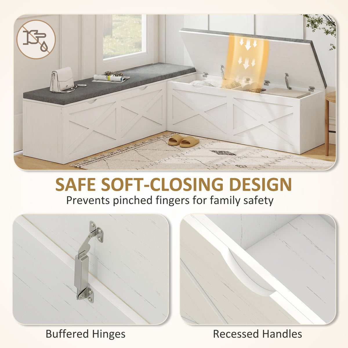 Modular L-Shaped Shoe Storage Bench - White Wood Grain-Home Furnishings > Storage & Organization > Shoe Storage Cabinets & Racks-DECOROLALA