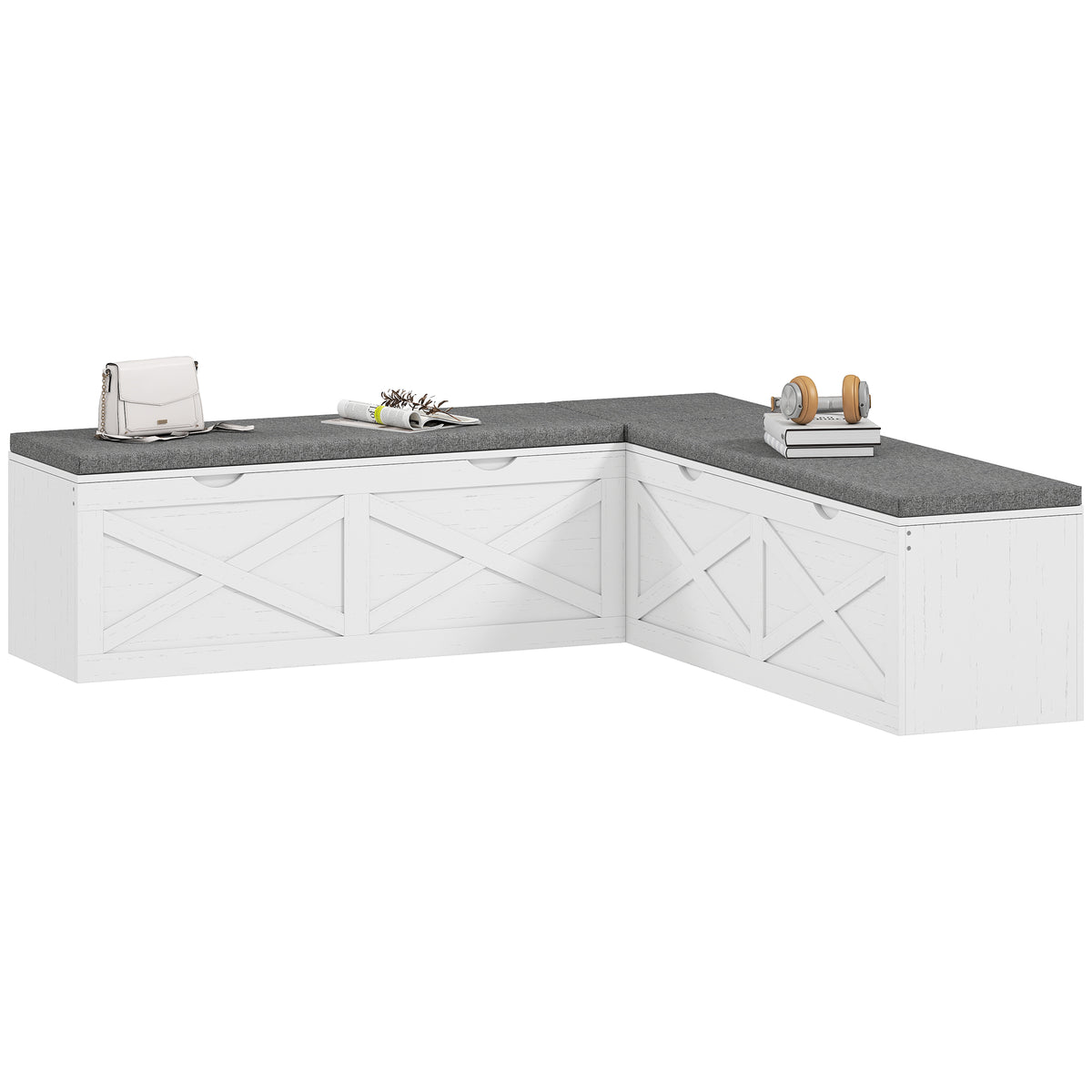 Modular L-Shaped Shoe Storage Bench - White Wood Grain-Home Furnishings > Storage & Organization > Shoe Storage Cabinets & Racks-DECOROLALA