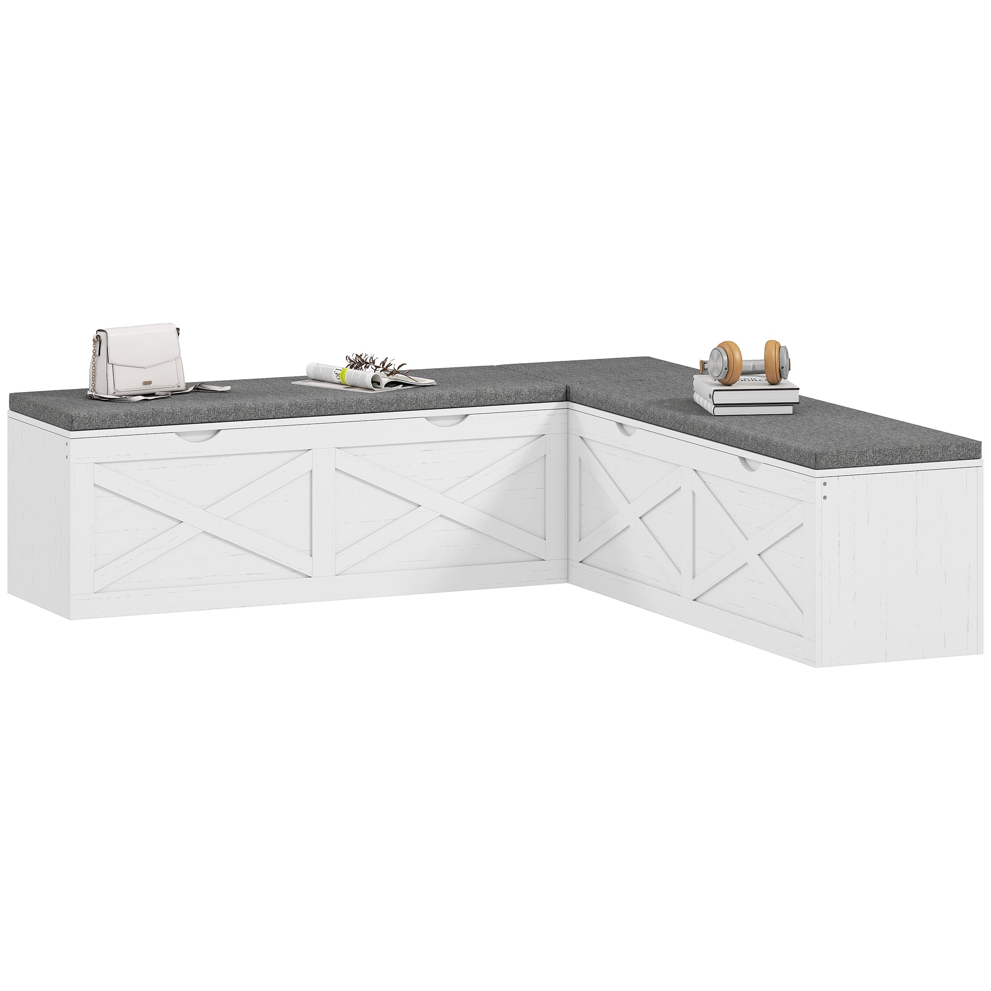 Modular L-Shaped Shoe Storage Bench - White Wood Grain-Home Furnishings > Storage & Organization > Shoe Storage Cabinets & Racks-DECOROLALA