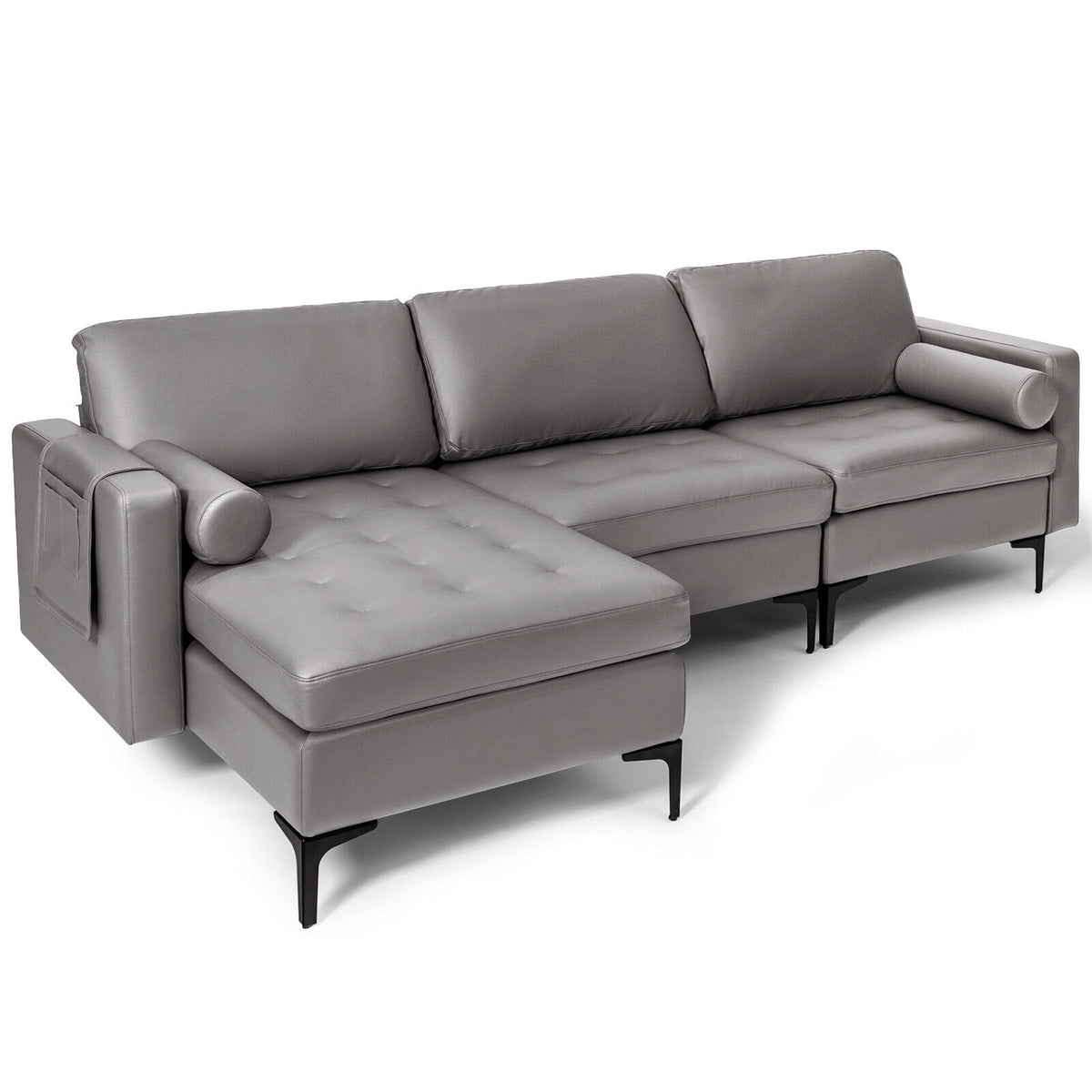 Modular L-shaped 3-Seat Sectional Sofa with Reversible Chaise and 2 USB Ports-Light Gray-Sofas & Loveseats-DECOROLALA