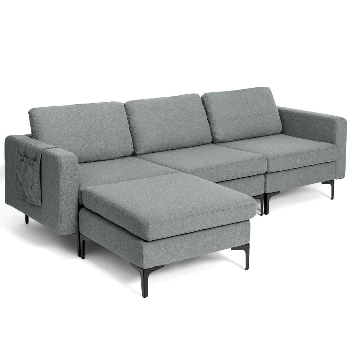 Modular L-shaped Sectional Sofa with Reversible Chaise - Dark Gray-Sofas & Loveseats-DECOROLALA