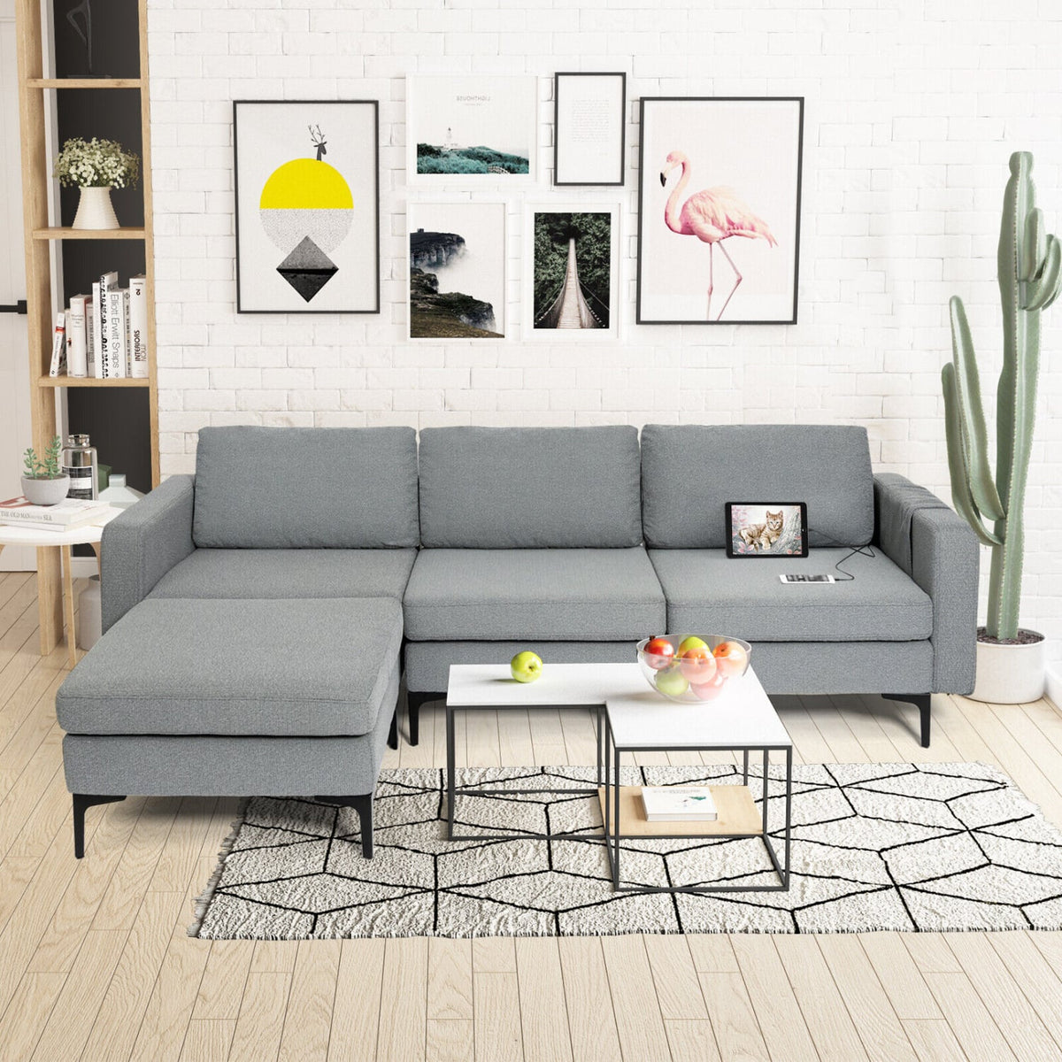 Modular L-shaped Sectional Sofa with Reversible Chaise - Dark Gray-Sofas & Loveseats-DECOROLALA