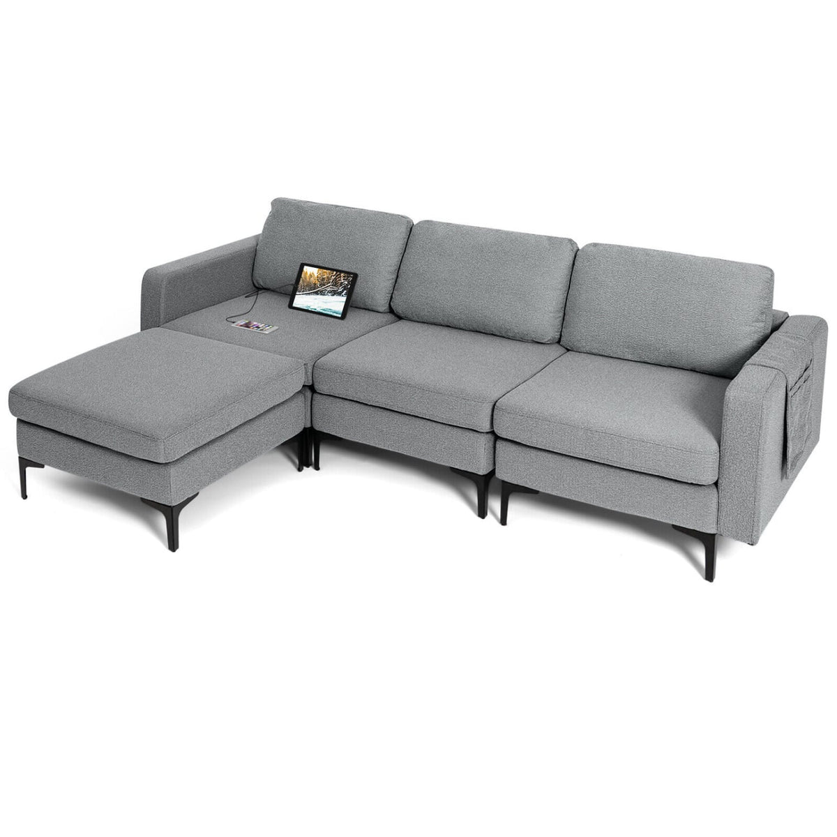 Modular L-shaped Sectional Sofa with Reversible Chaise - Dark Gray-Sofas & Loveseats-DECOROLALA