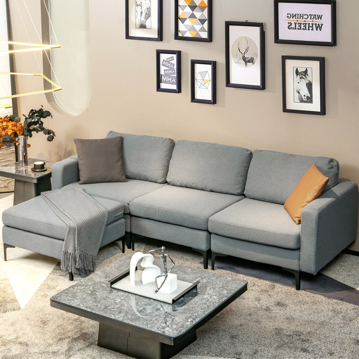Modular L-shaped Sectional Sofa with Reversible Chaise - Dark Gray-Sofas & Loveseats-DECOROLALA
