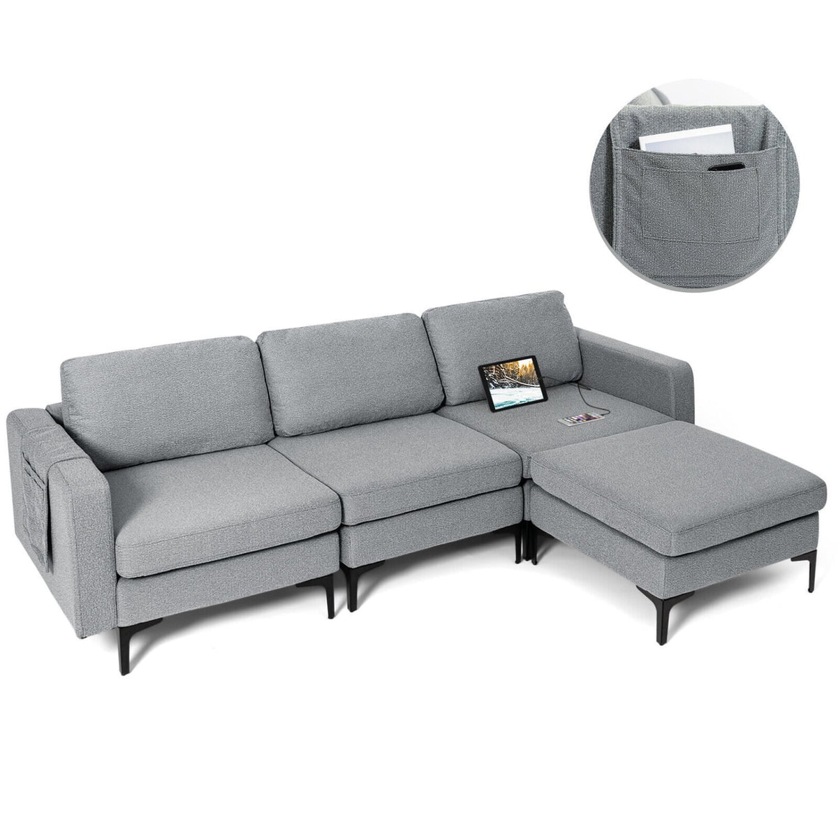 Modular L-shaped Sectional Sofa with Reversible Chaise - Dark Gray-Sofas & Loveseats-DECOROLALA