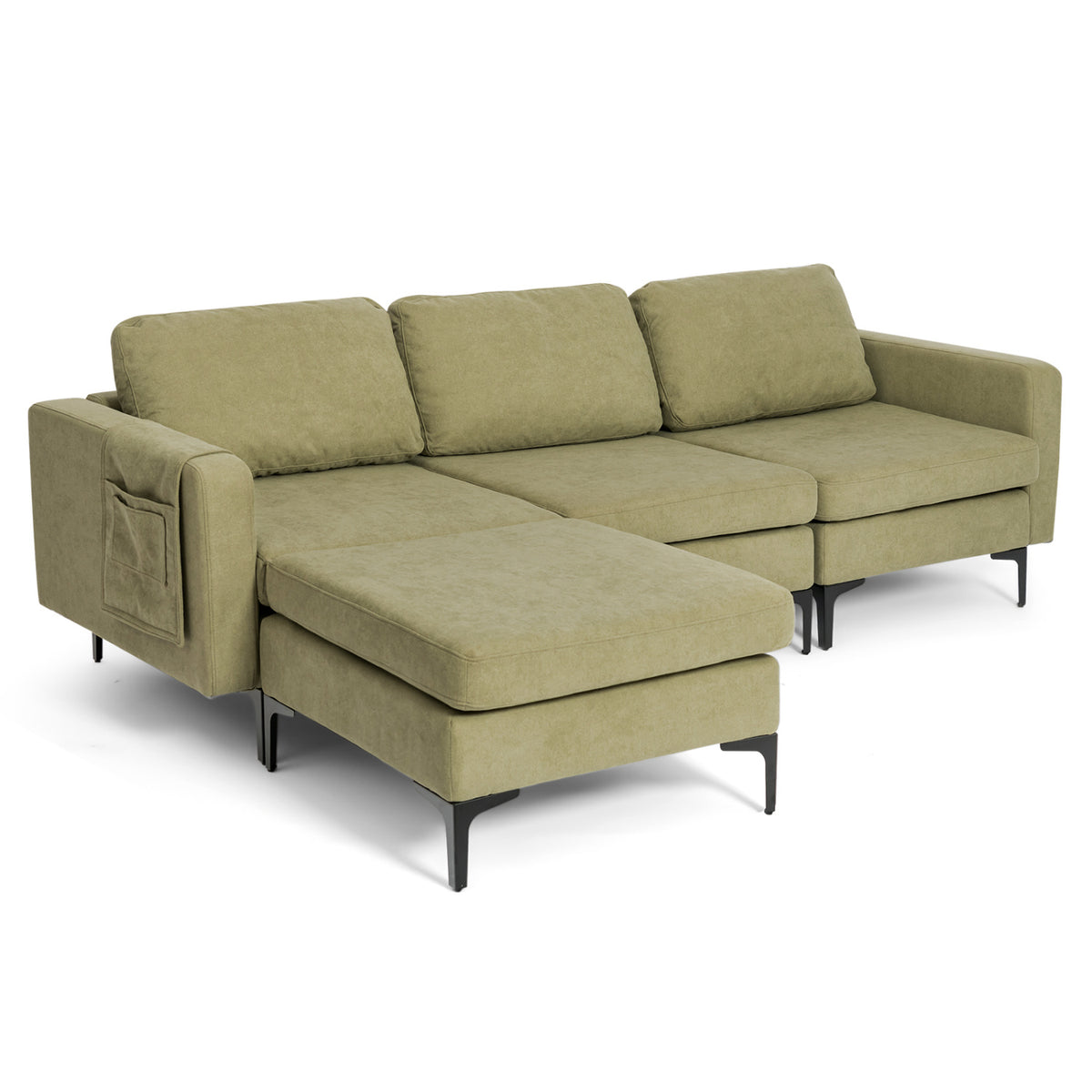Modular L-shaped Sectional Sofa with Reversible Chaise and 2 USB Ports-Green-Sofas & Loveseats-DECOROLALA